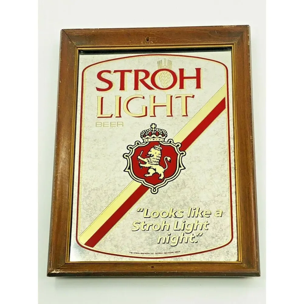 Vintage STROH LIGHT BEER Framed Wall Mirror Sign Looks like Stroh Light Night